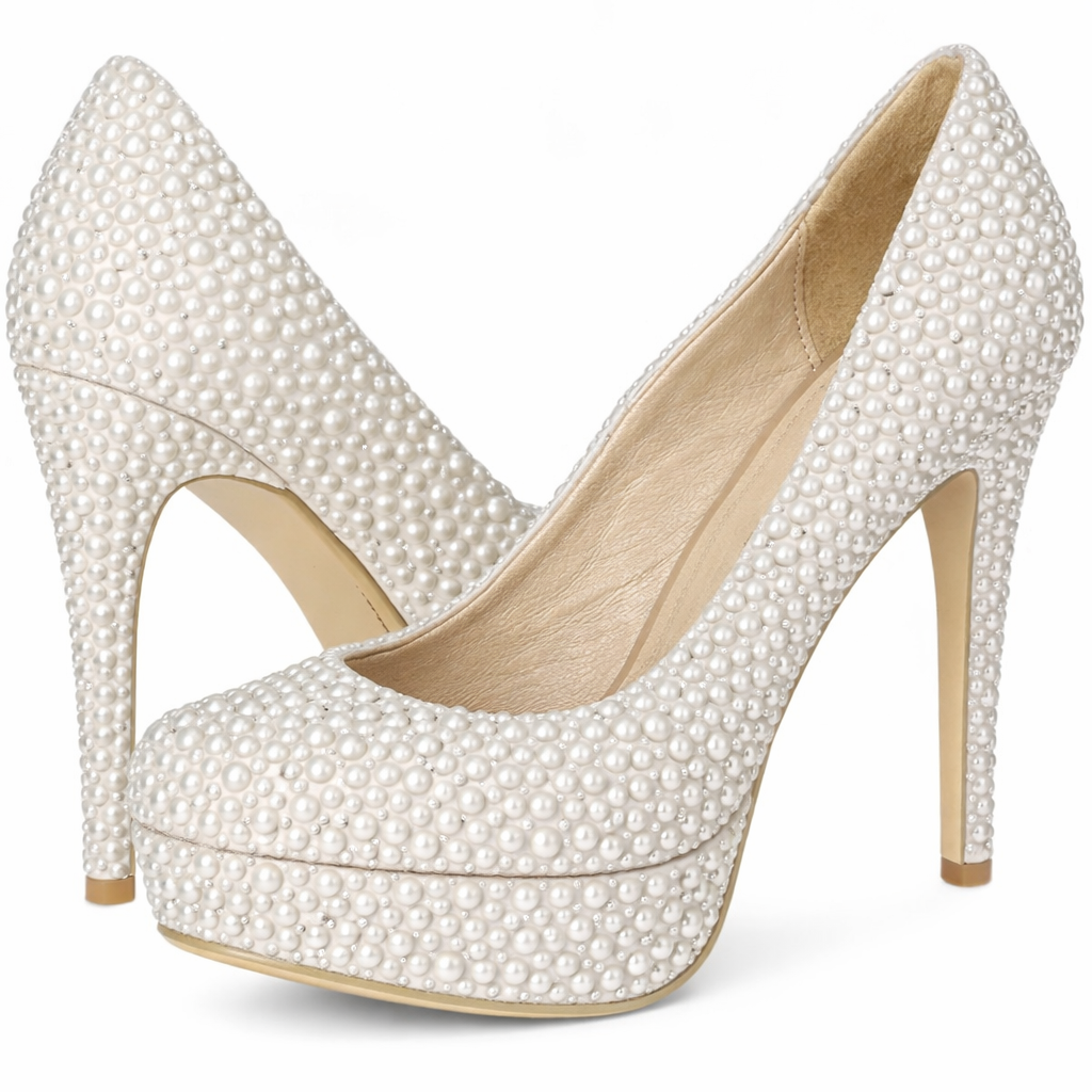 White Pearls Heels
