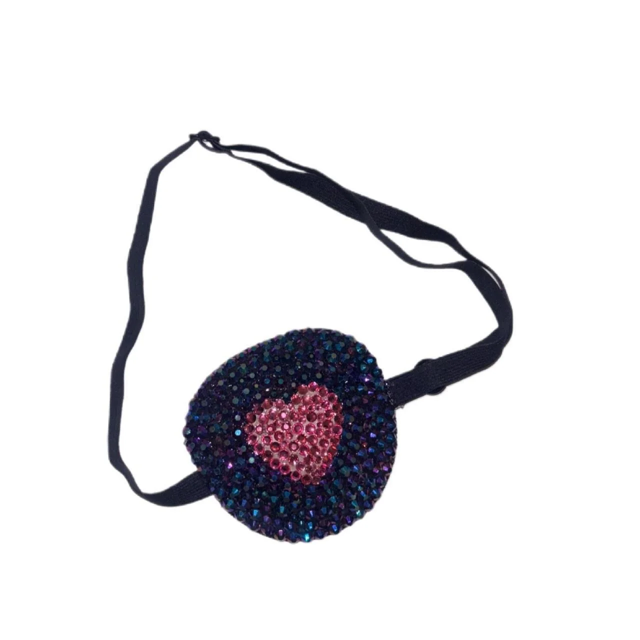 Jet Black AB & Rose Pink Heart Padded Eye Patch
