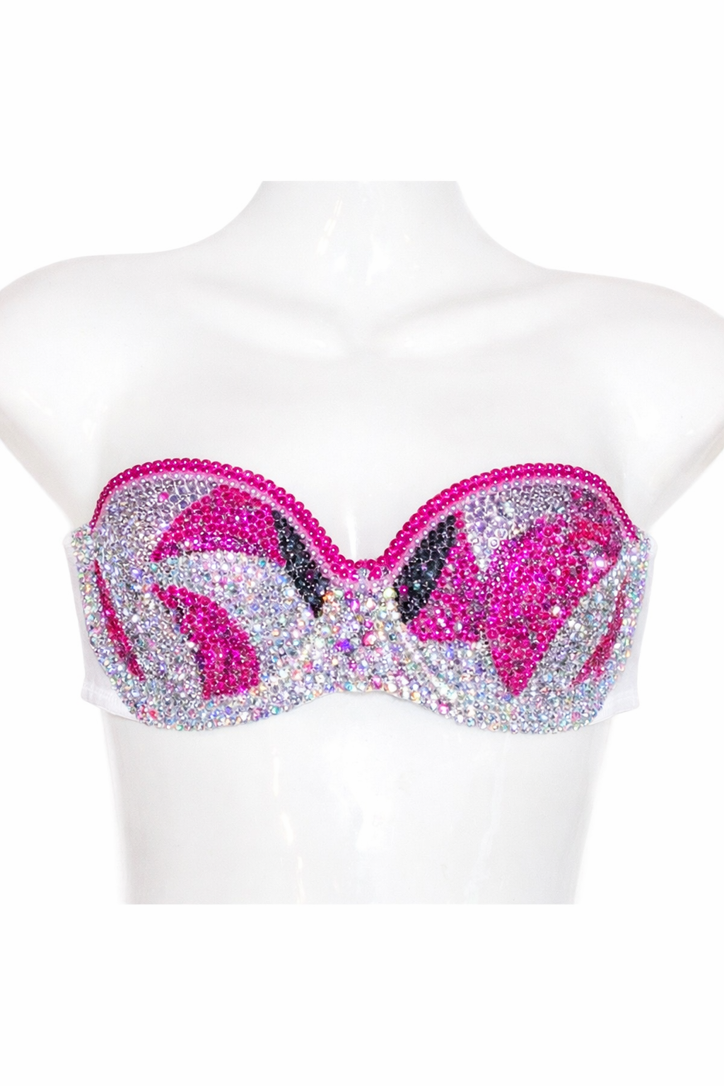 Light Rose Pink Amethyst & Crystal Swirly Design Rhinestone Crystal Bra Top