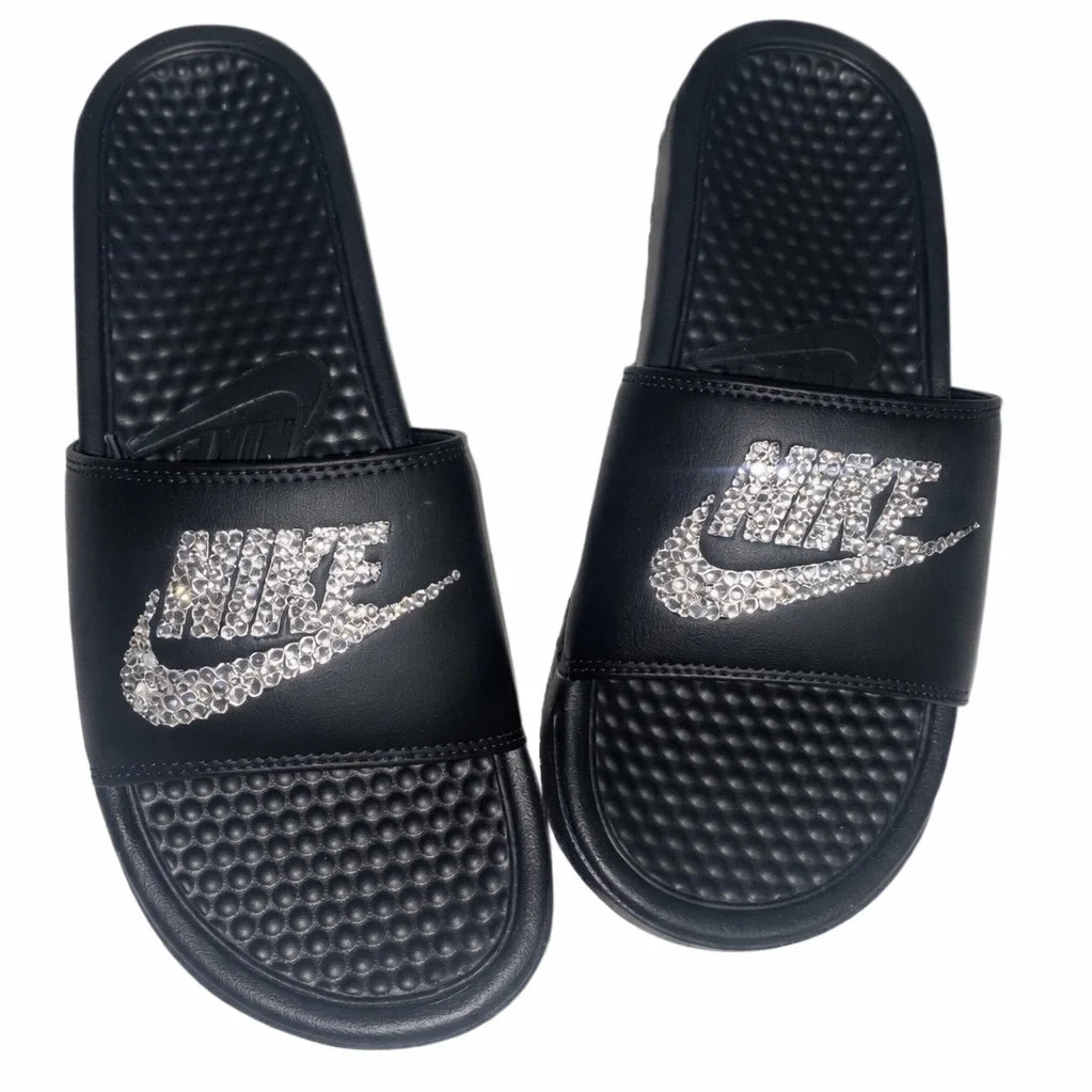 Luxe Crystal Black Slides