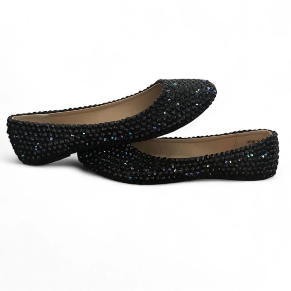 Jet Black & Jet Black Iridescent Crystal Ballet Flat Shoes