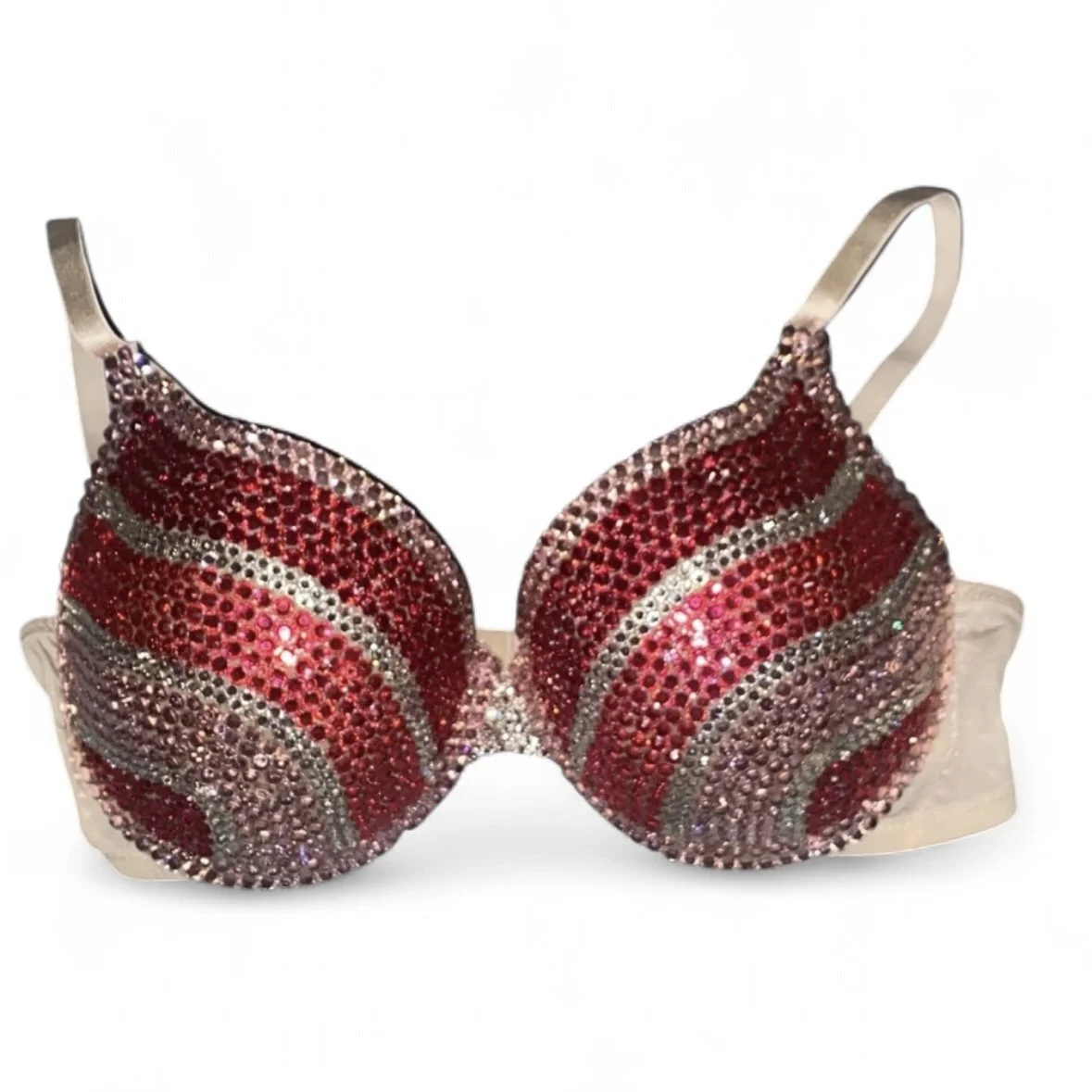 Pink Mix Pin Stripe Design Rhinestone & Crystal Bra Top