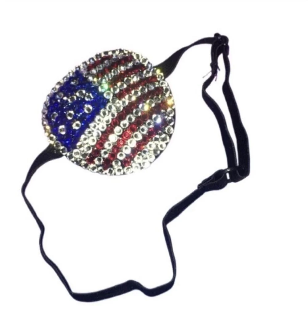USA Flag Red Blue & Crystal Mix Diamond Padded Eye Patch