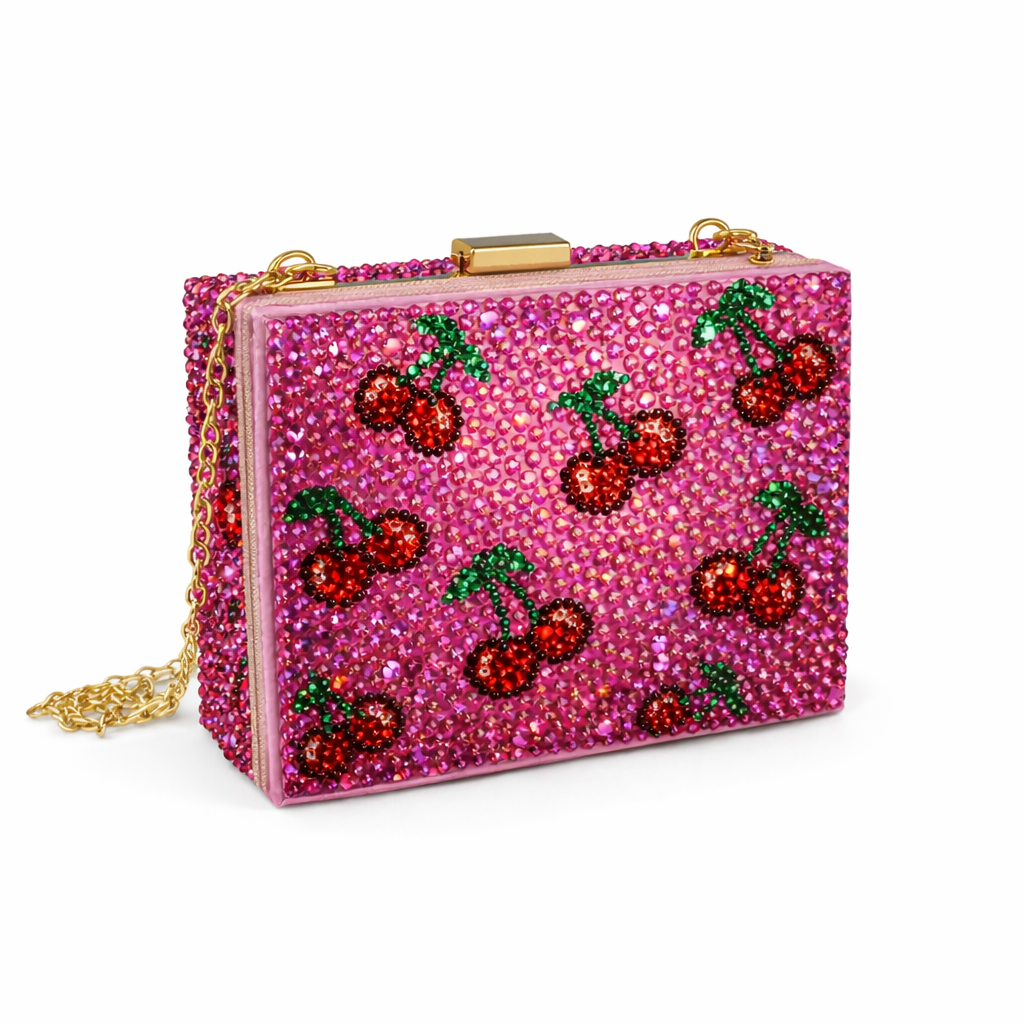 Luxe Crystal Cherry Theme Acrylic Clutch Bag