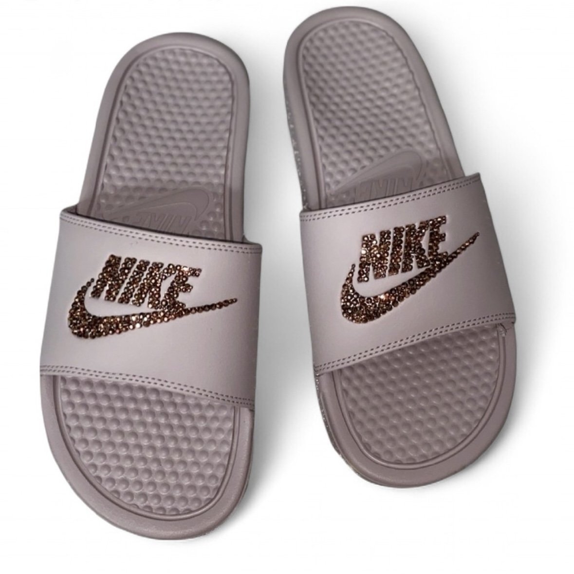 Luxe Rose Gold Crystal Diamonds Particle Pink Slides