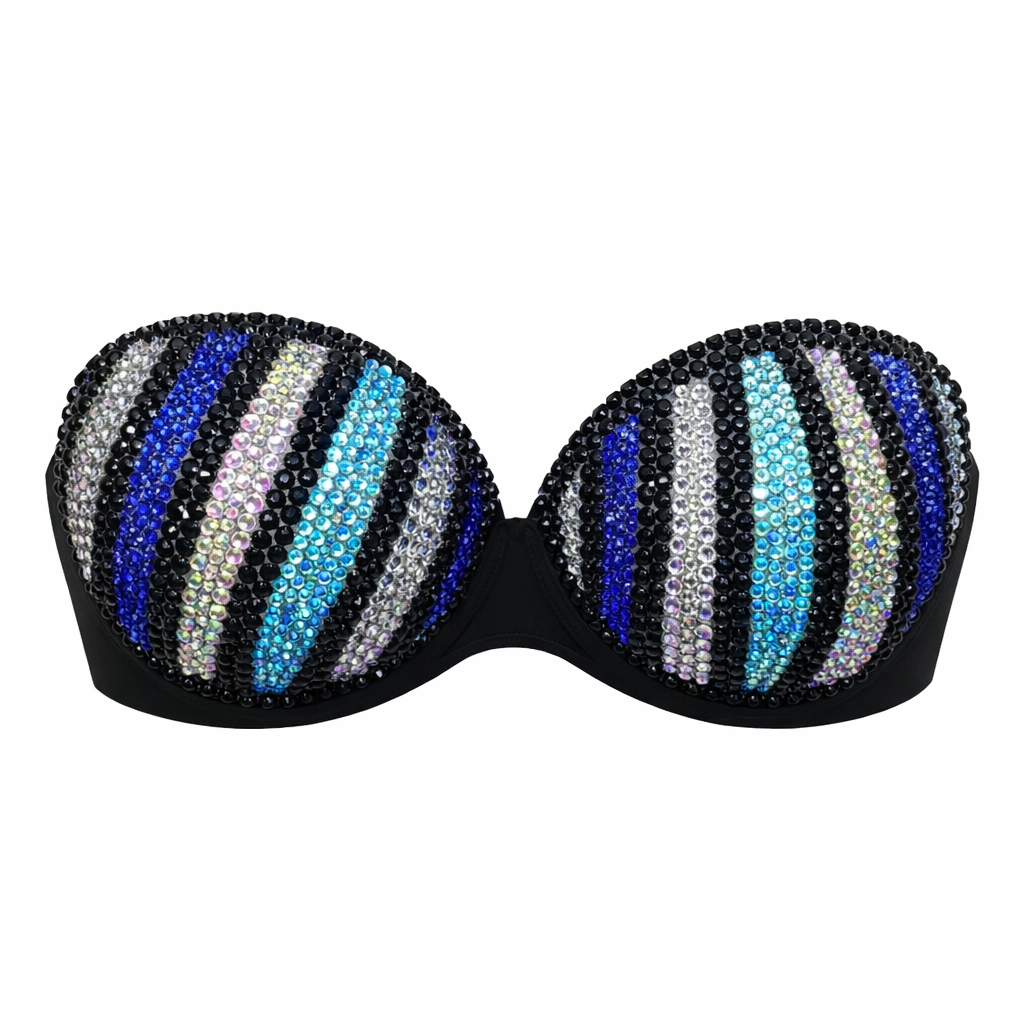 Sapphire Blue  Aquamarine AB Crystal Diamond Pinstripe Bra Top