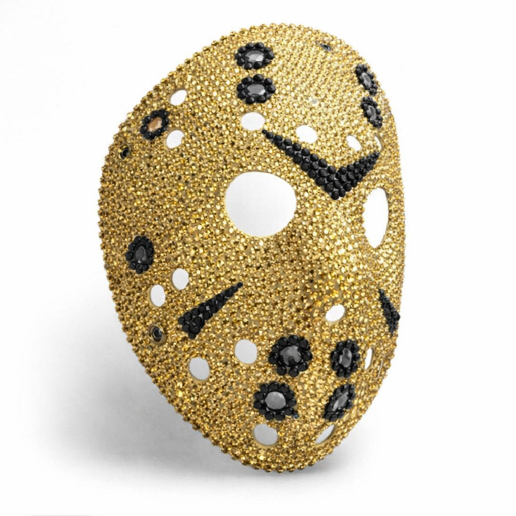 Jason Luxe Diamond Gold & Jet Black Crystal Hockey Mask