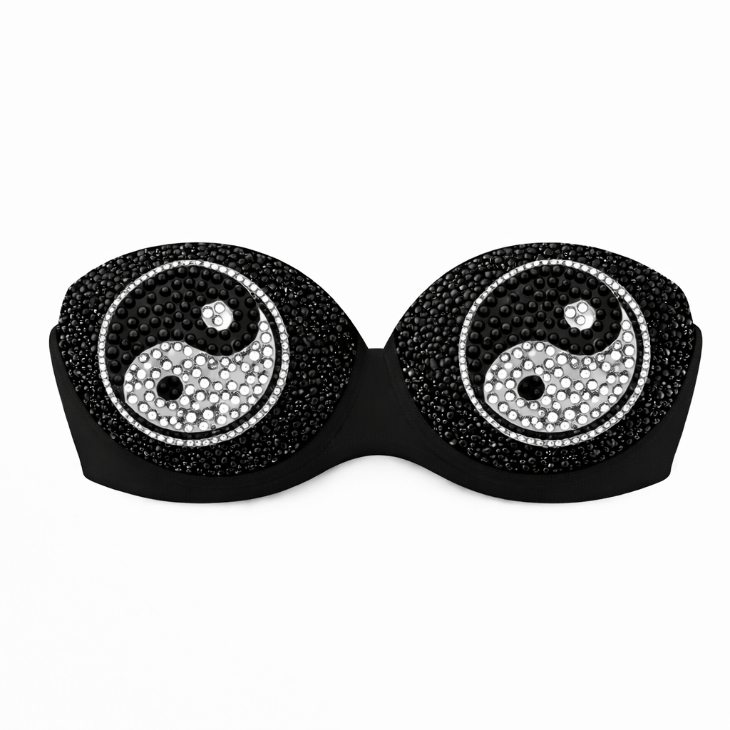 Jet Black & Crystal Ying Yang Theme Bra Top
