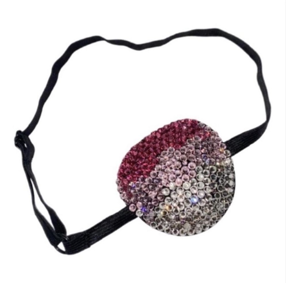 Rose Pink Ombre Crystal Diamond Padded Eye Patch