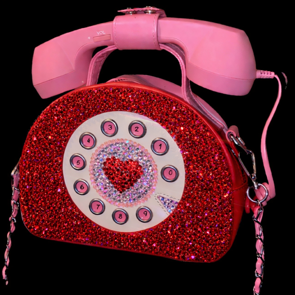 Pink Telephone Siam Red Luxe Crystal Clutch Bag