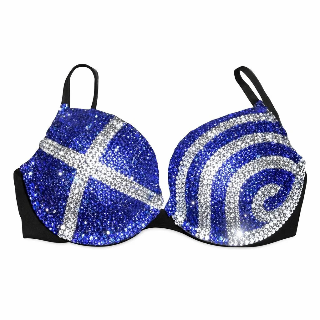 Sapphire Blue & Crystal Greek Flag Bra Top