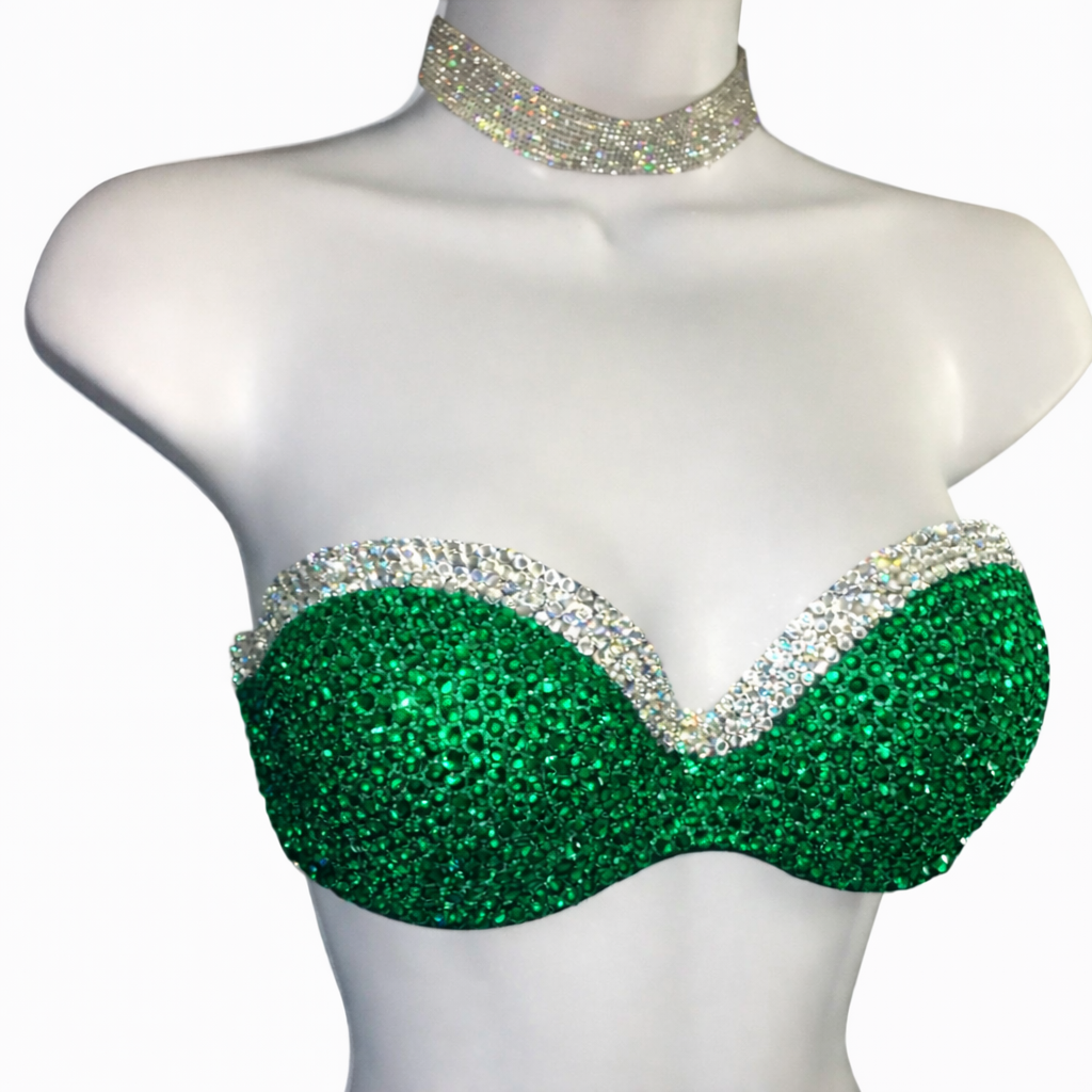 Emerald Green & Crystal Diamond Bra Top
