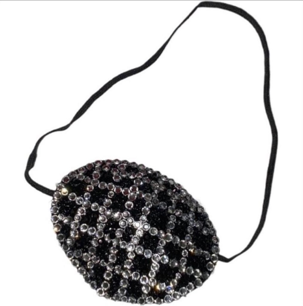 Jet Black & Crystal Criss Cross Fancy Eye Patch