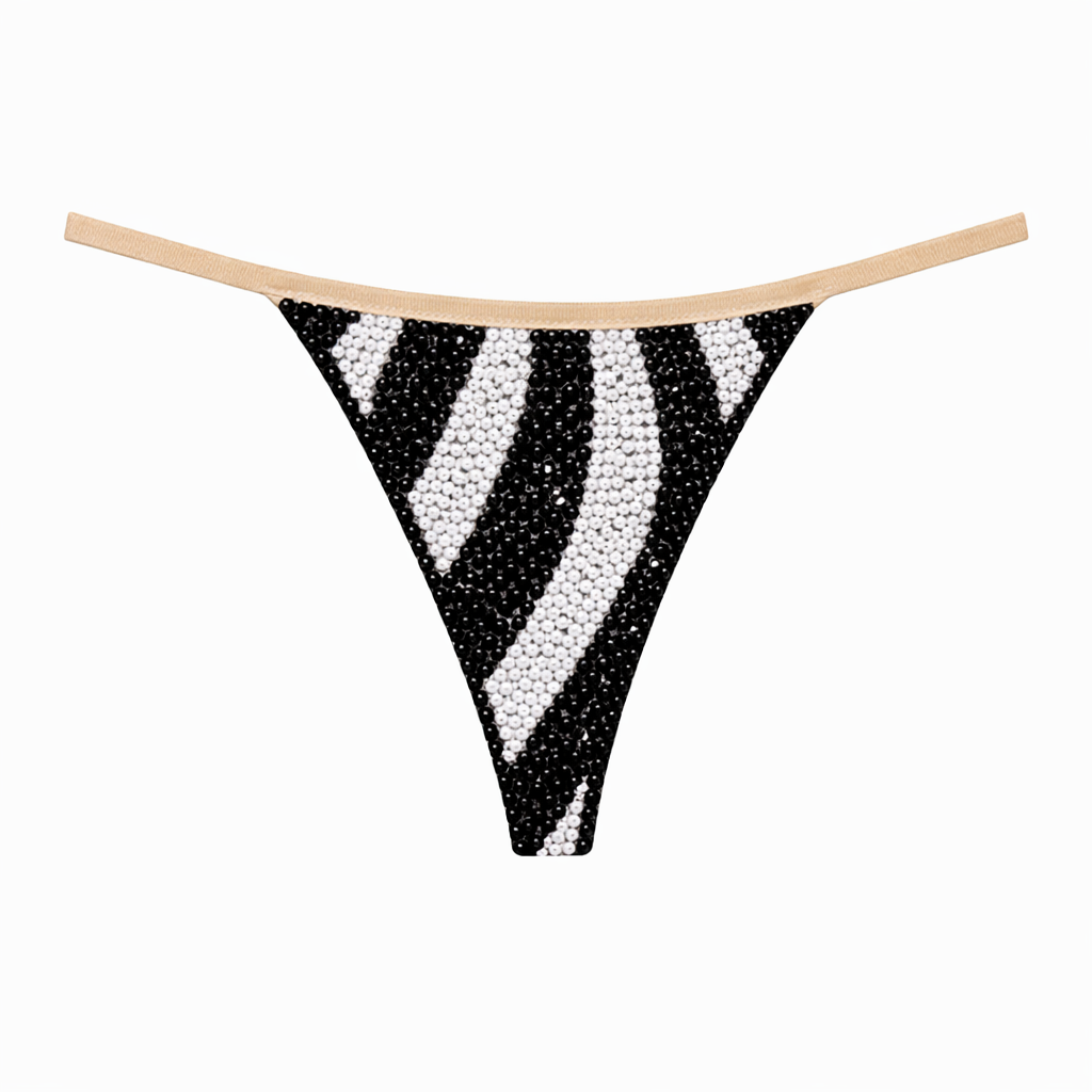 Jet Black & White Pinstripe Crystal Pantie