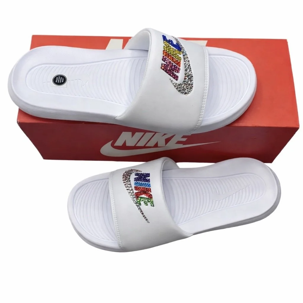 Luxe Crystal Multi Colour Mix White Slides