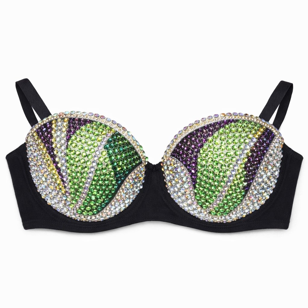 Emerald Green Amethyst Purple Peridot Green & Crystal Bra Top