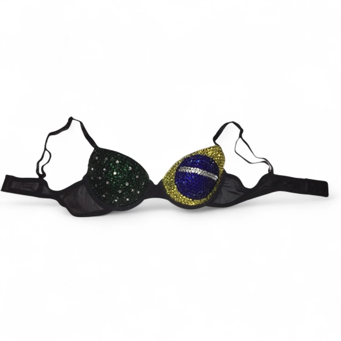 Green Blue Yellow & Crystal Brazil Flag Bra Top