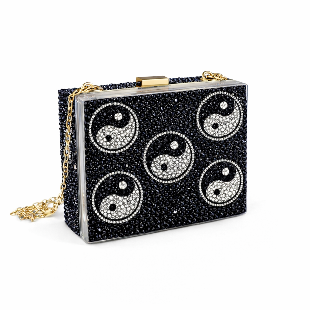 Luxe Crystal Ying And Yang Acrylic Clutch Bag