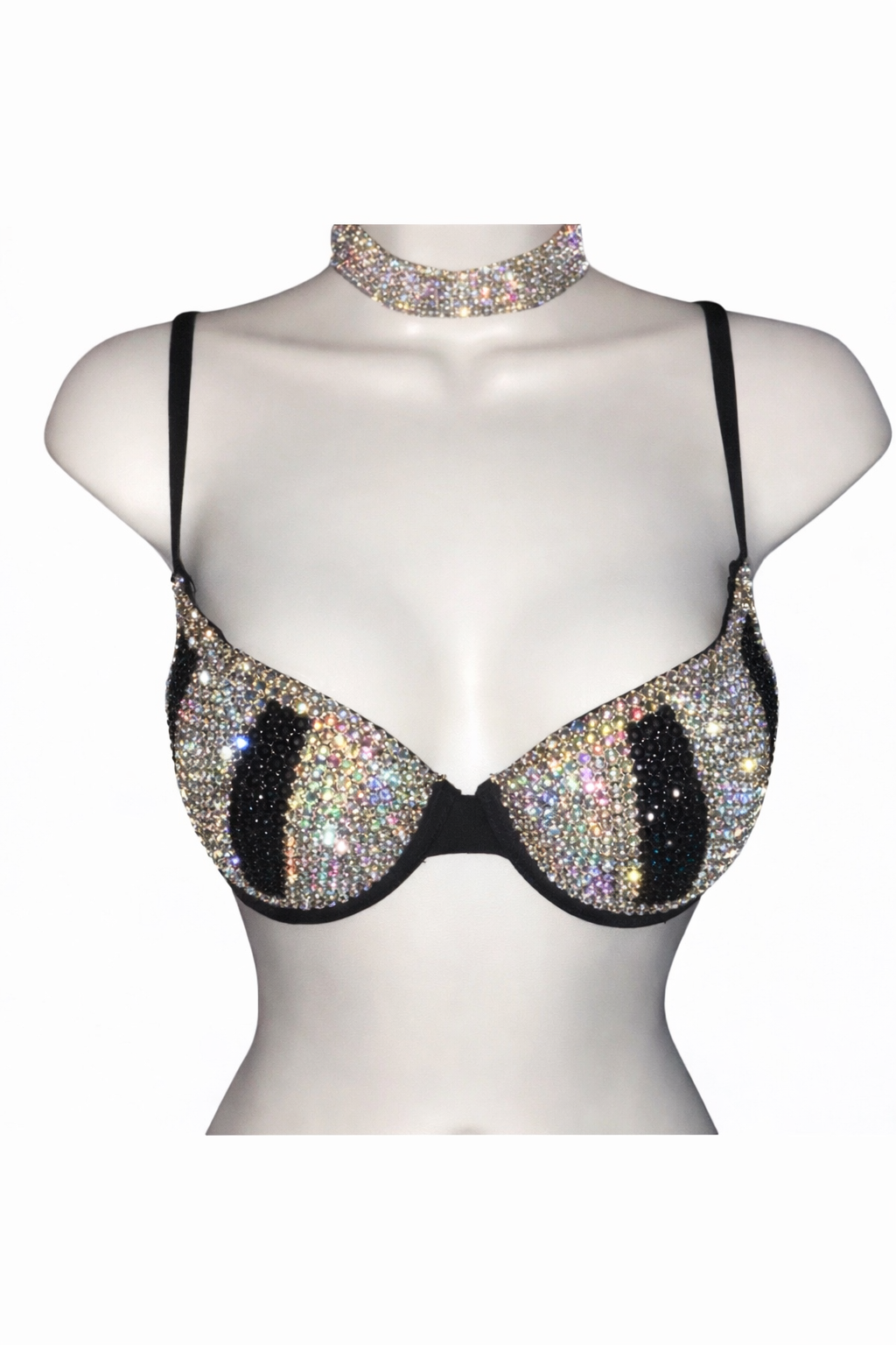 Jet Black & Crystals Pinstripe Bra Top