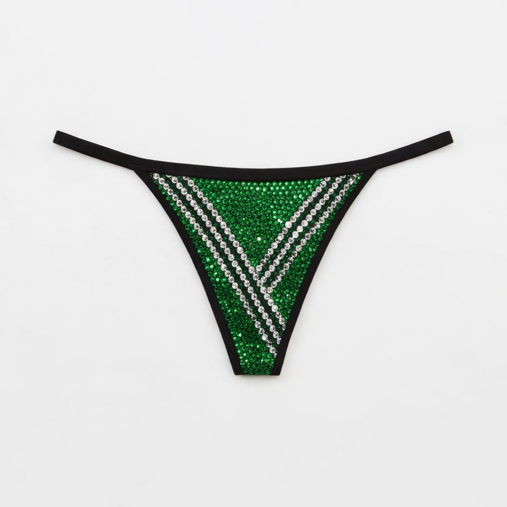 Emerald Green Black & Crystal Varsity Plaid Pantie