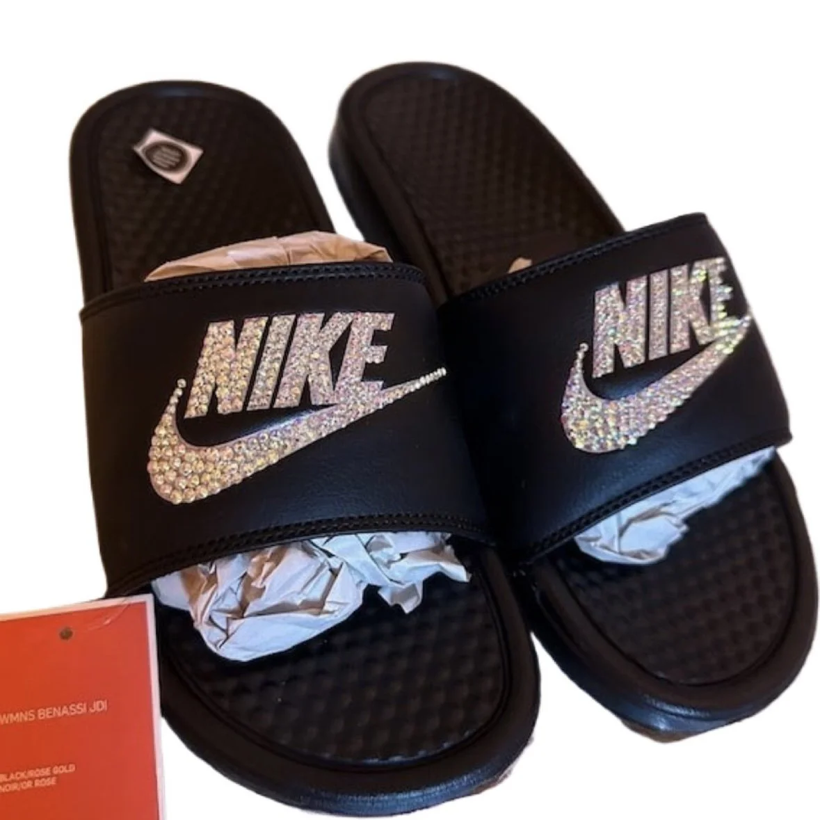 Luxe Crystal AB Iridescent Black Slides