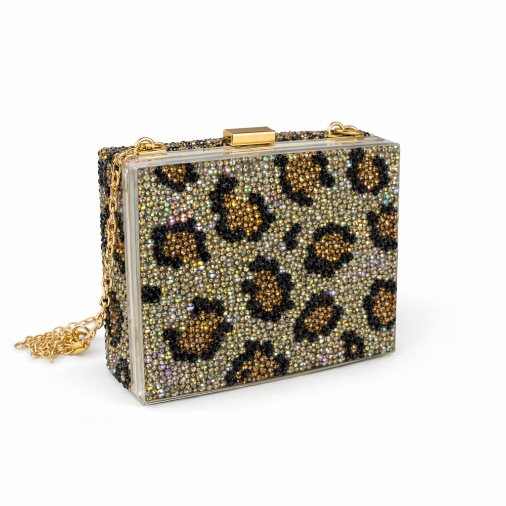 Luxe Crystal Leopard Print Acrylic Clutch Bag