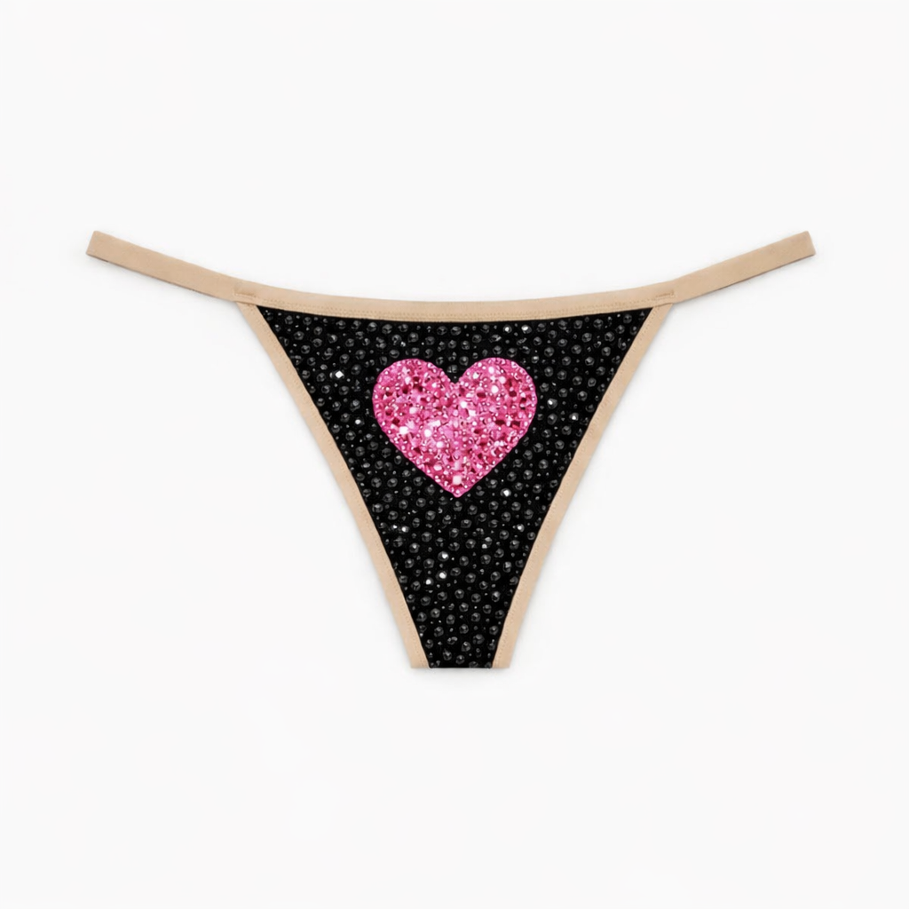 Rose Pink & Jet Black Heart Crystal Pantie