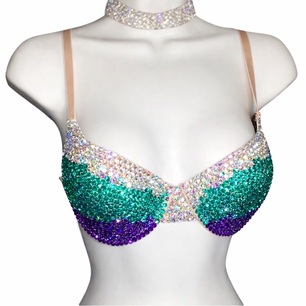 Royal Purple Teal & Crystal AB Mermaid Bra Top