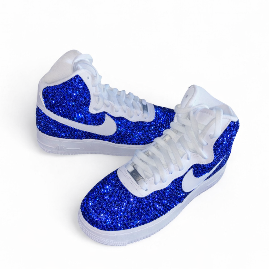 AF1 High Tops In Sapphire Blue Luxe Crystals