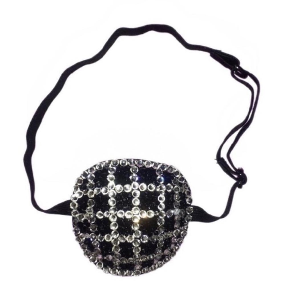 Jet Black & Crystal Criss Cross Padded Eye Patch