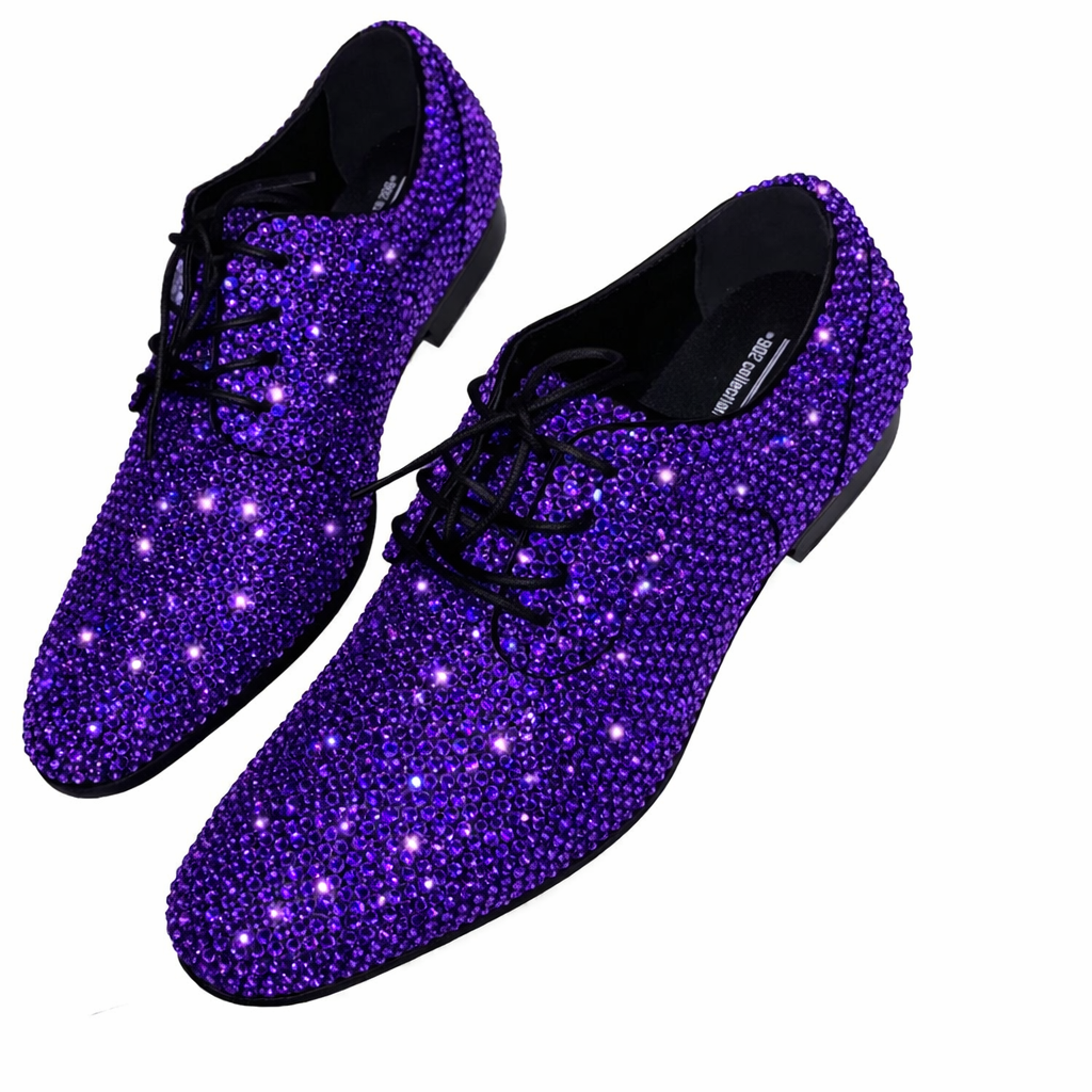 Mens Royal Purple Crystal Diamond Lace Up Shoes