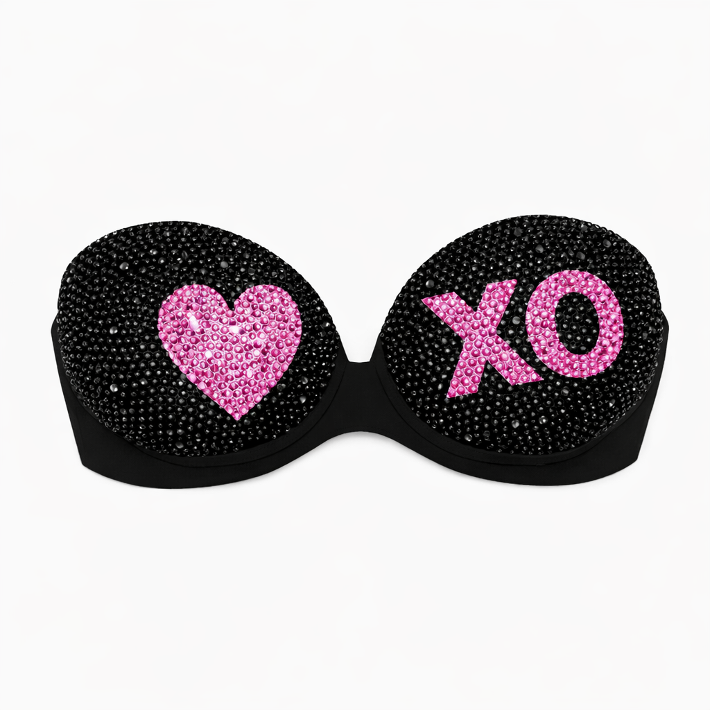 Jet Black & Rose Pink Crystal XO Heart Design Bra Top
