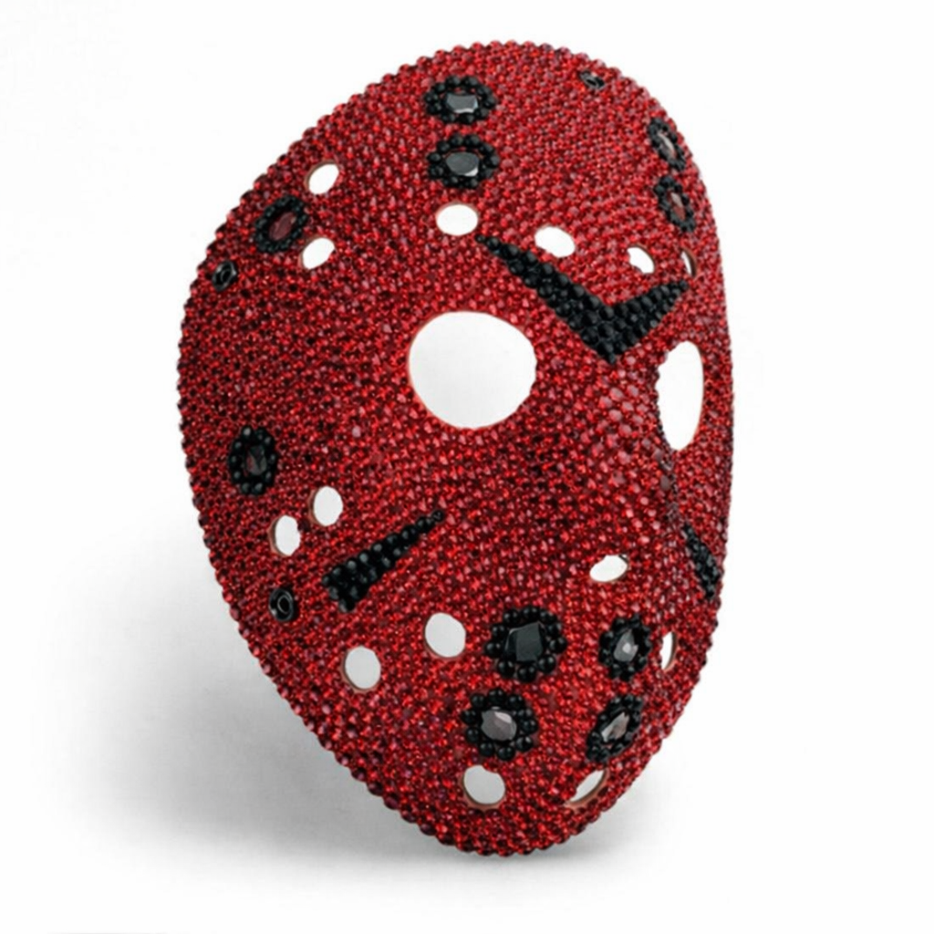 Jason Luxe Diamond Siam Red & Jet Black Crystal Hockey Mask