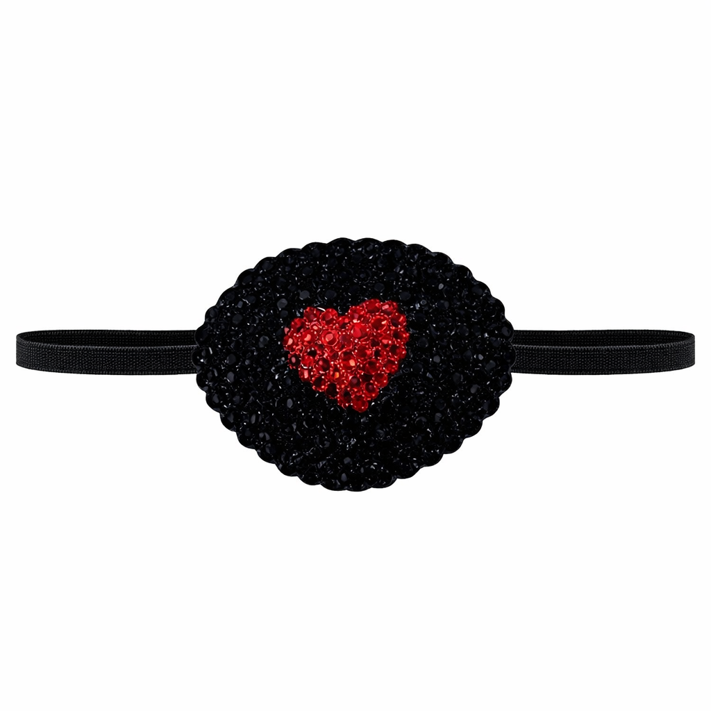 Jet Black & Red Heart Crystal Fancy Eye Patch