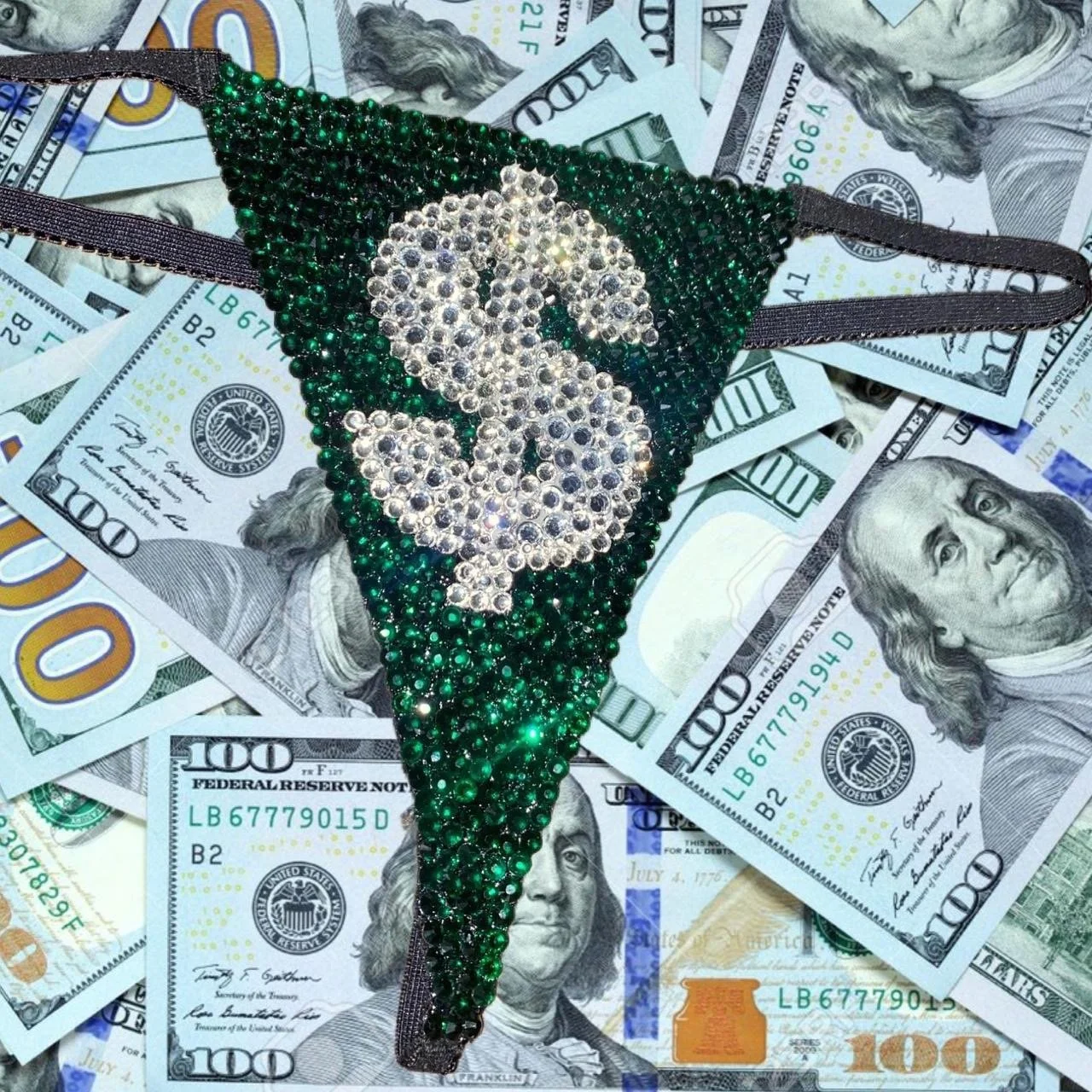 Emerald Green & Crystal Money Theme Pantie