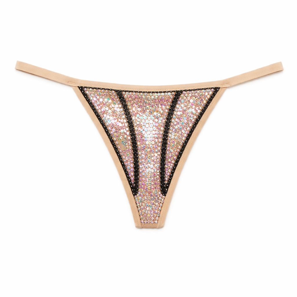 Light Rose Pink & Jet Black Stripe Crystal Pantie
