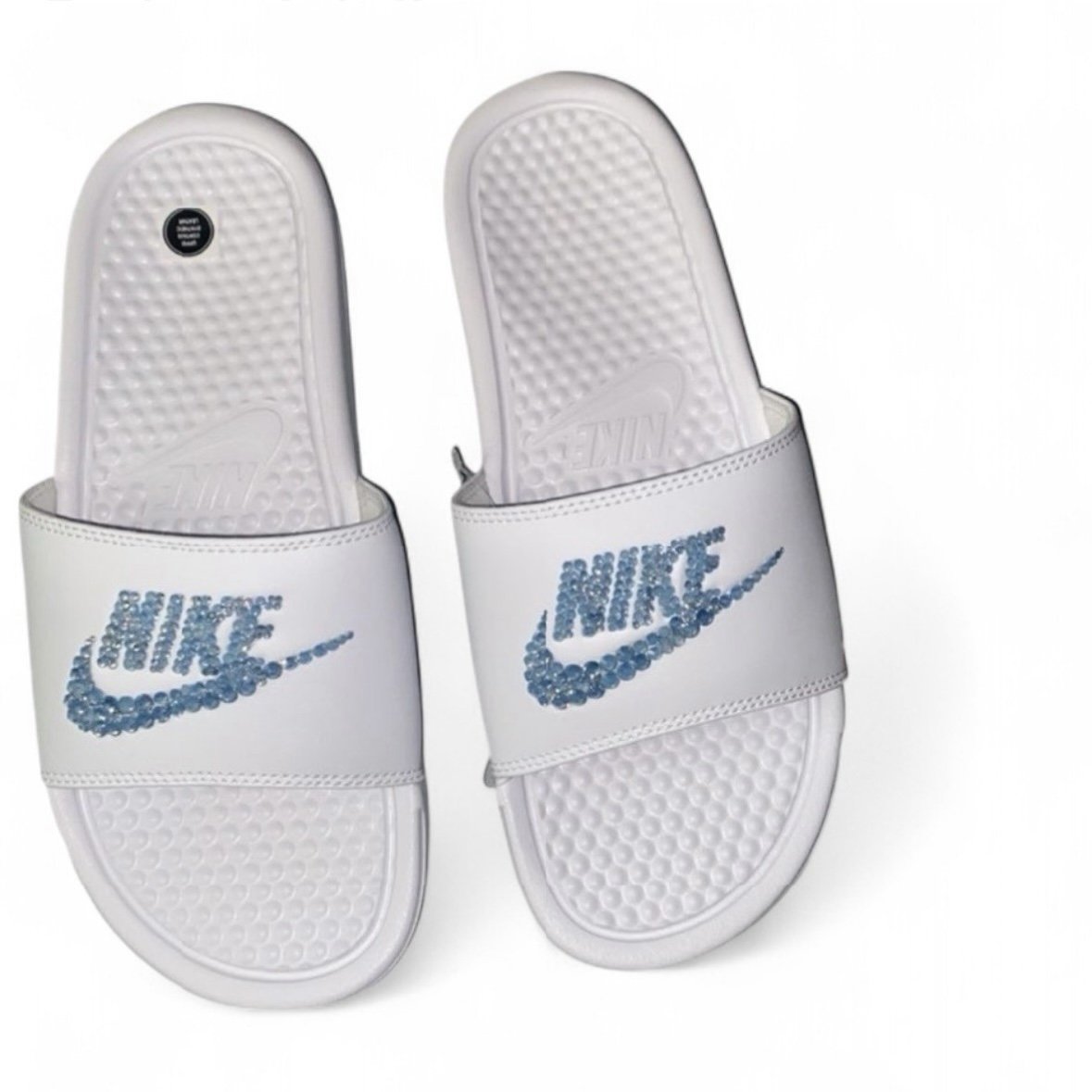 Luxe Crystal Blue Opal White Slides