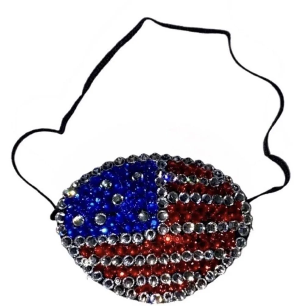 USA Flag Siam Red White Blue & Crystal Fancy Eye Patch