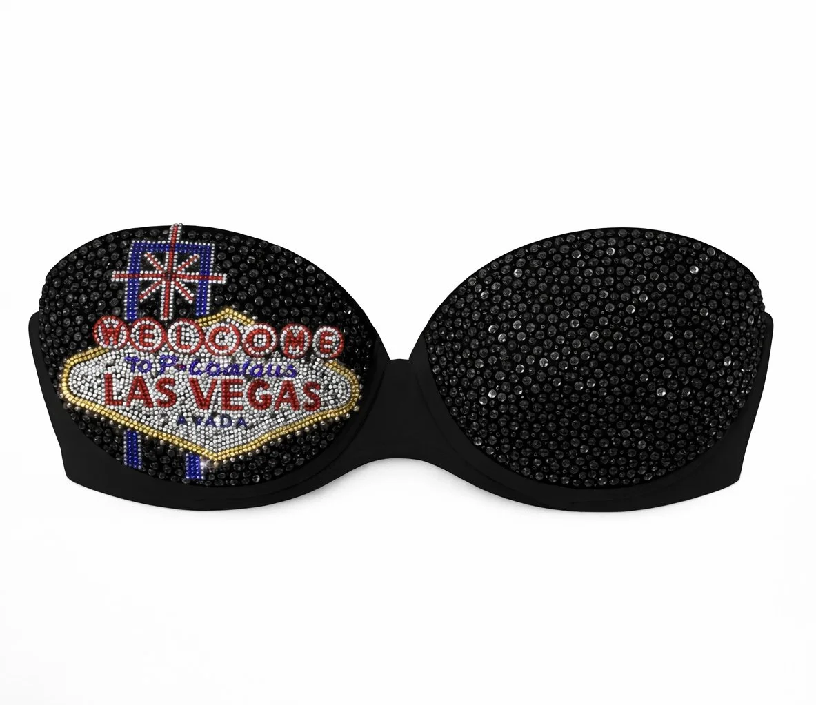 Jet Black & Crystal Vegas Sign  Bra Top