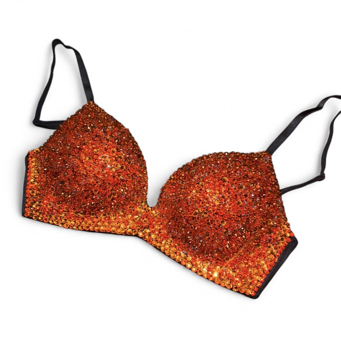 Orange Mixed Tones Rhinestone Crystal Bra Top