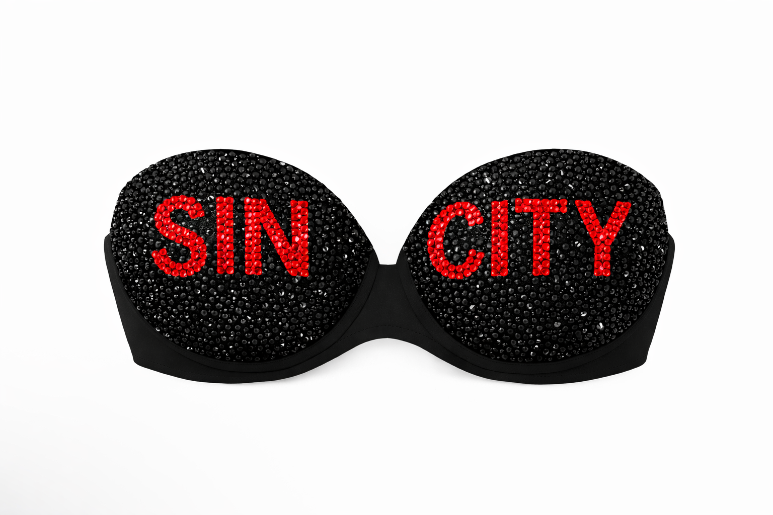 Jet Black & Siam Red Crystal Sin City Design Bra Top