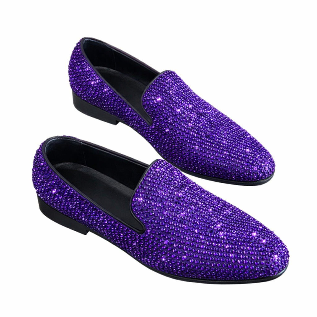 Mens Purple Crystal Diamond Loafers