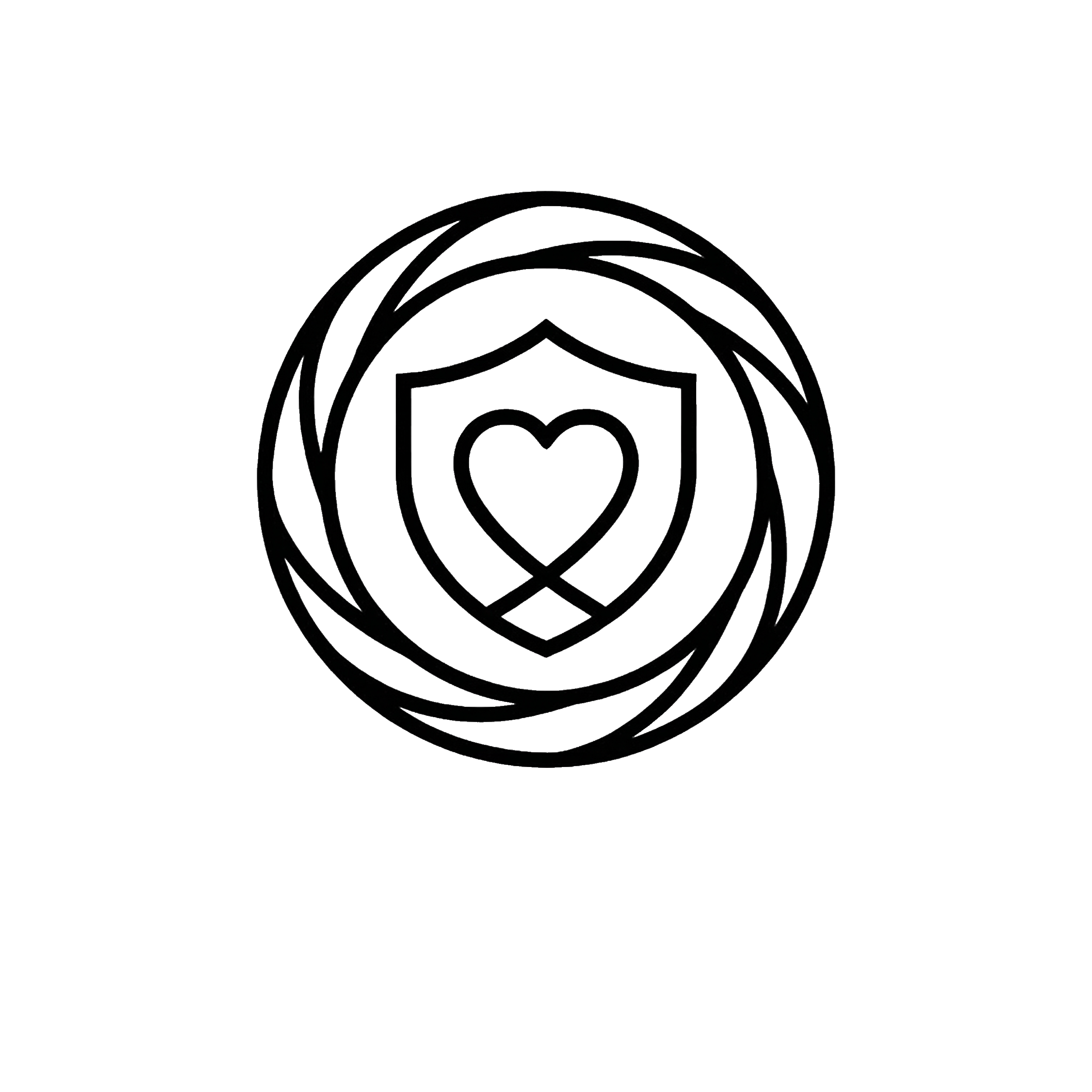 Icon of a shield with a heart in the center wrapped in a wreath or circular design.