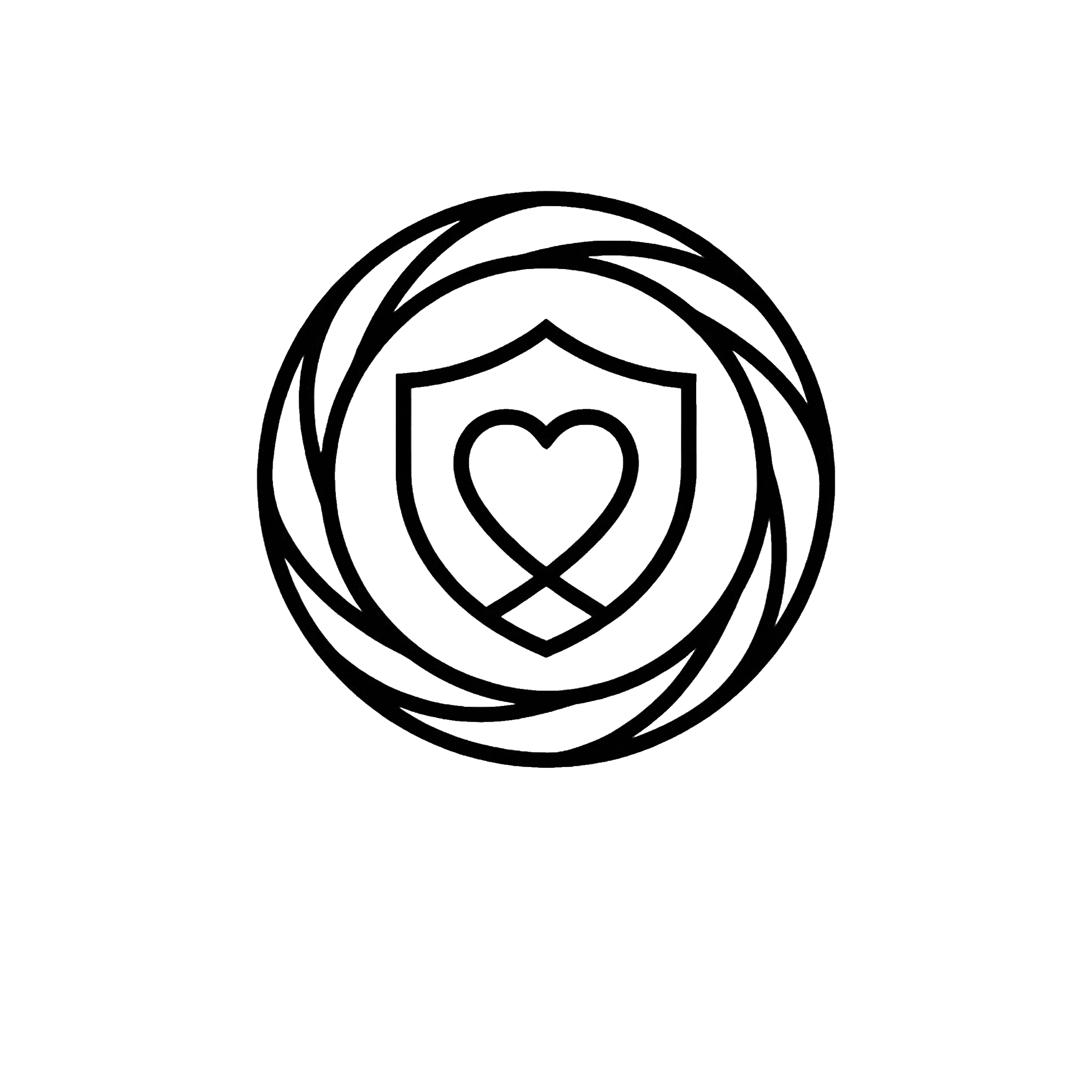 A digital icon featuring a heart inside a shield, surrounded by a circular design, representing health protection or healthcare security.