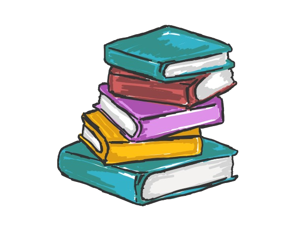 Colorful stack of seven books with different colored covers.