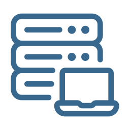 Icon of a server rack with a laptop in front of it.