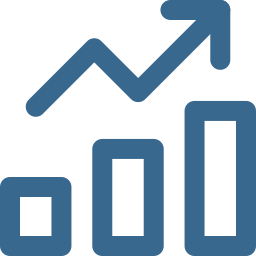 A blue upward trending arrow over a bar graph indicating growth or increase