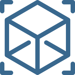 Icon of a 3D cube with lines indicating its edges, inside a square frame with rounded corners.