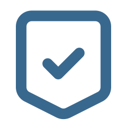 A checkmark inside a shield icon, indicating verification or security.