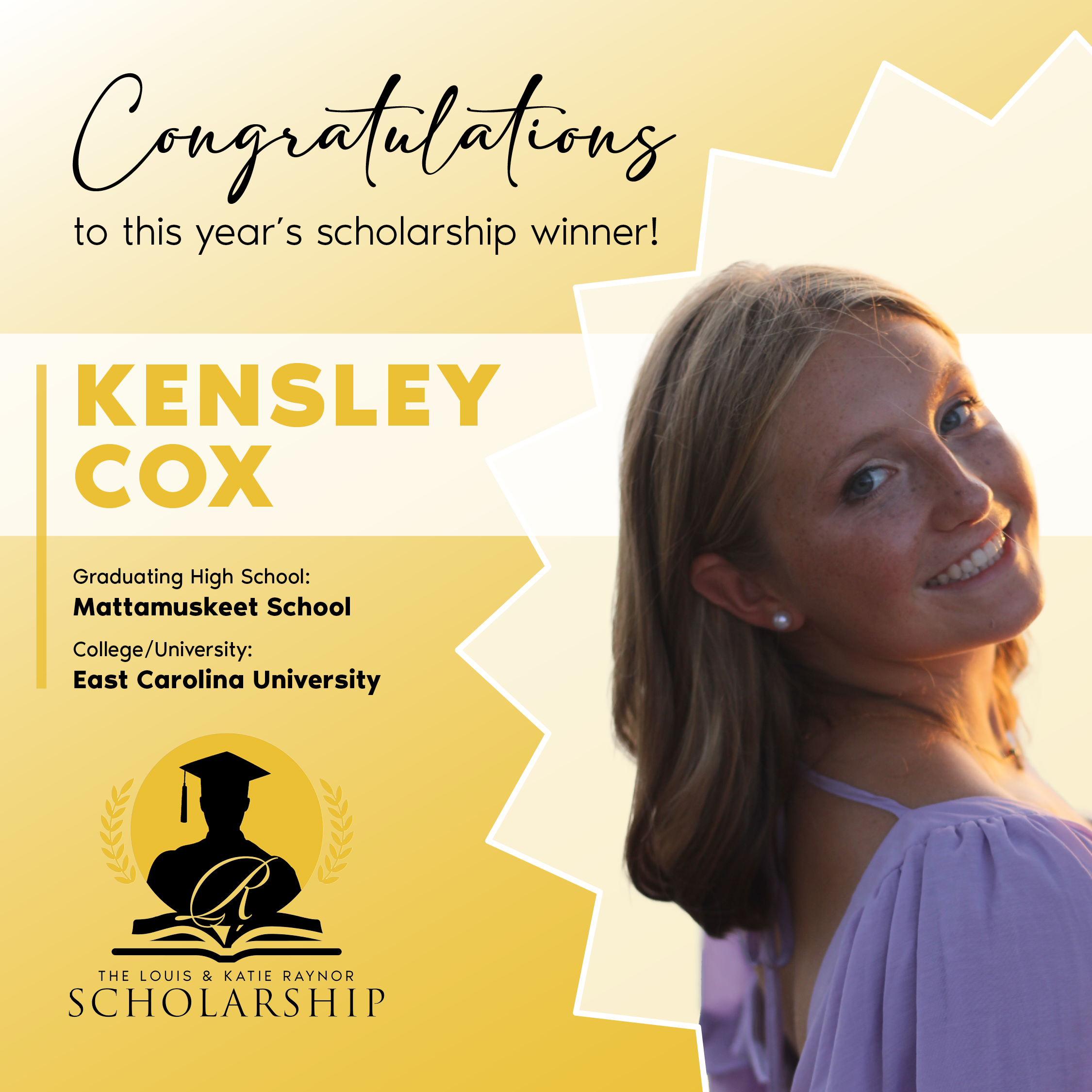 Congratulations to Kensley Cox, a 2025 scholarship recipient